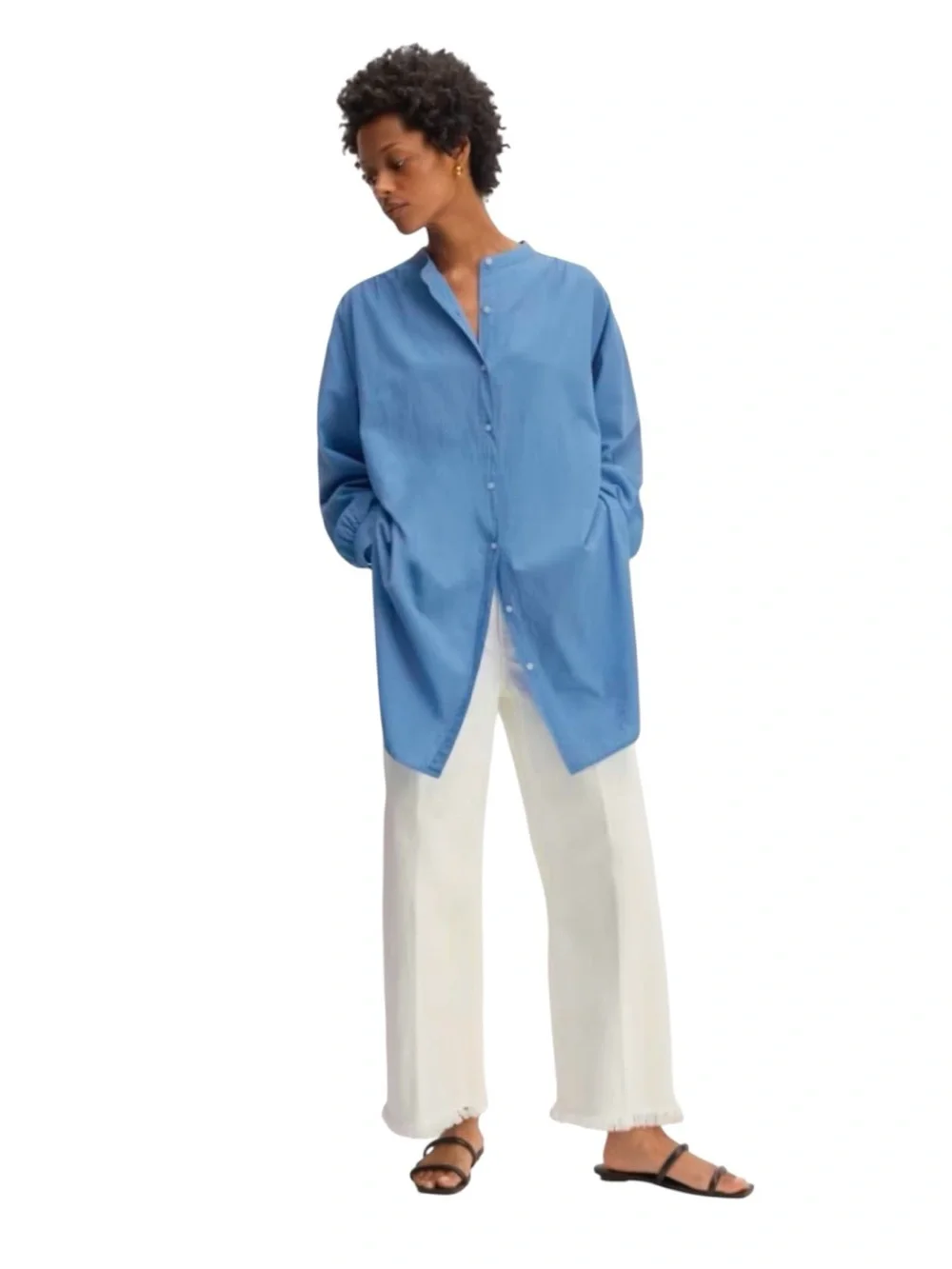 NWT Everlane Gauze Oversized Button Up Shirt Blue Opal Womens Size Large / XL - Picture 13 of 15